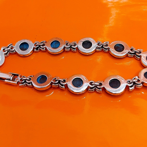 Stabilized Natural Turquoise 8mm & Marcasite 925 Sterling Silver Bracelet 7" - Picture 5 of 10